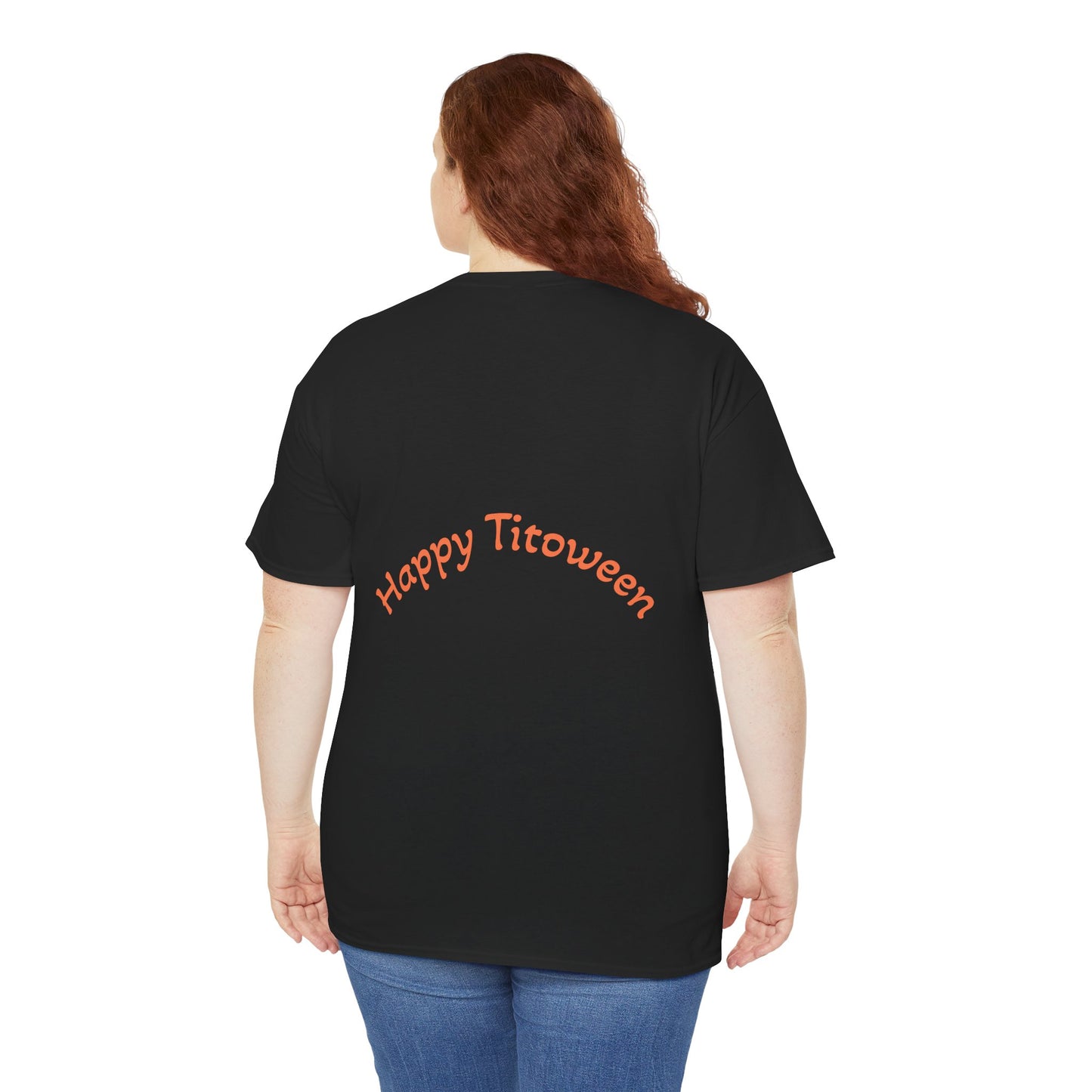 Trick or Treat Happy Titoween Santito Cat Tee - Unisex Heavy Cotton T-Shirt for Halloween, Trick or Treat, Happy Titoween, Cozy Halloween Fashion, Funny Cat Tee