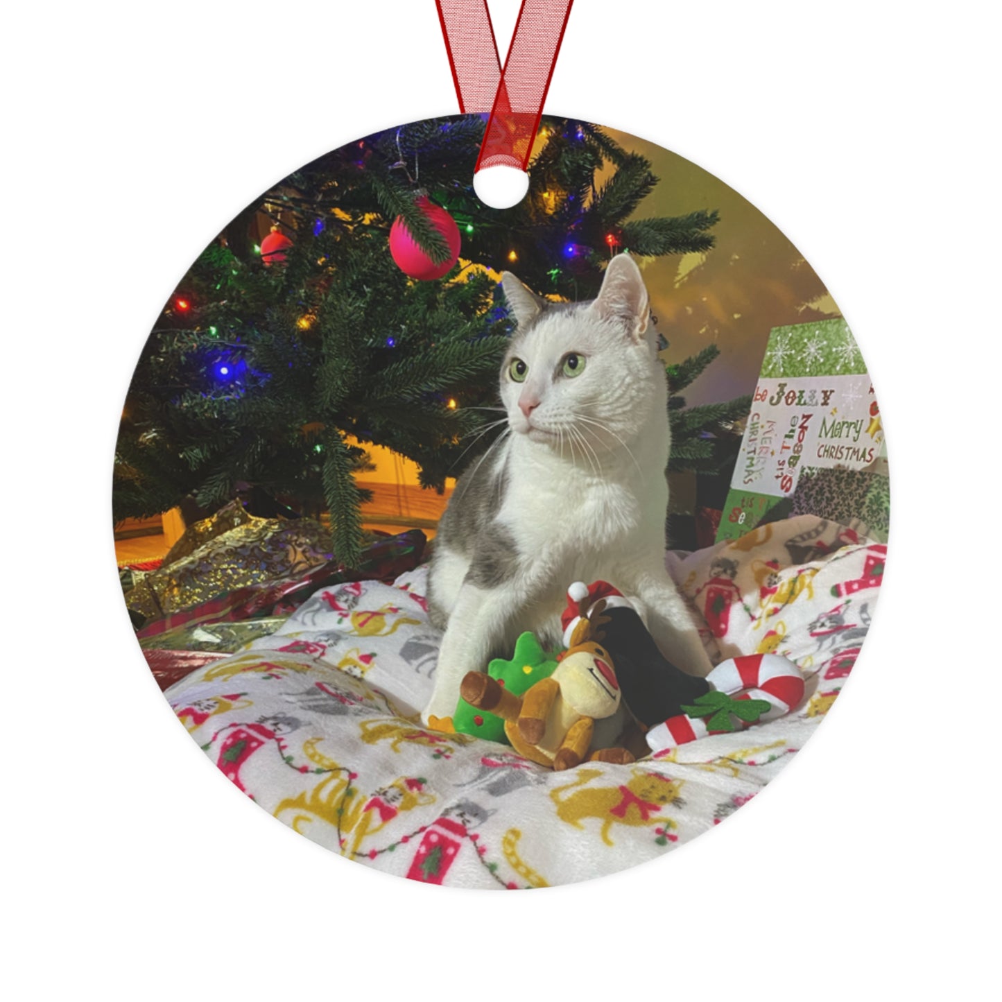 Santito Christmas Ornament Metal Cat Ornaments for Holiday Cheer, Festive Tree Decorations, Pet Lover Gifts