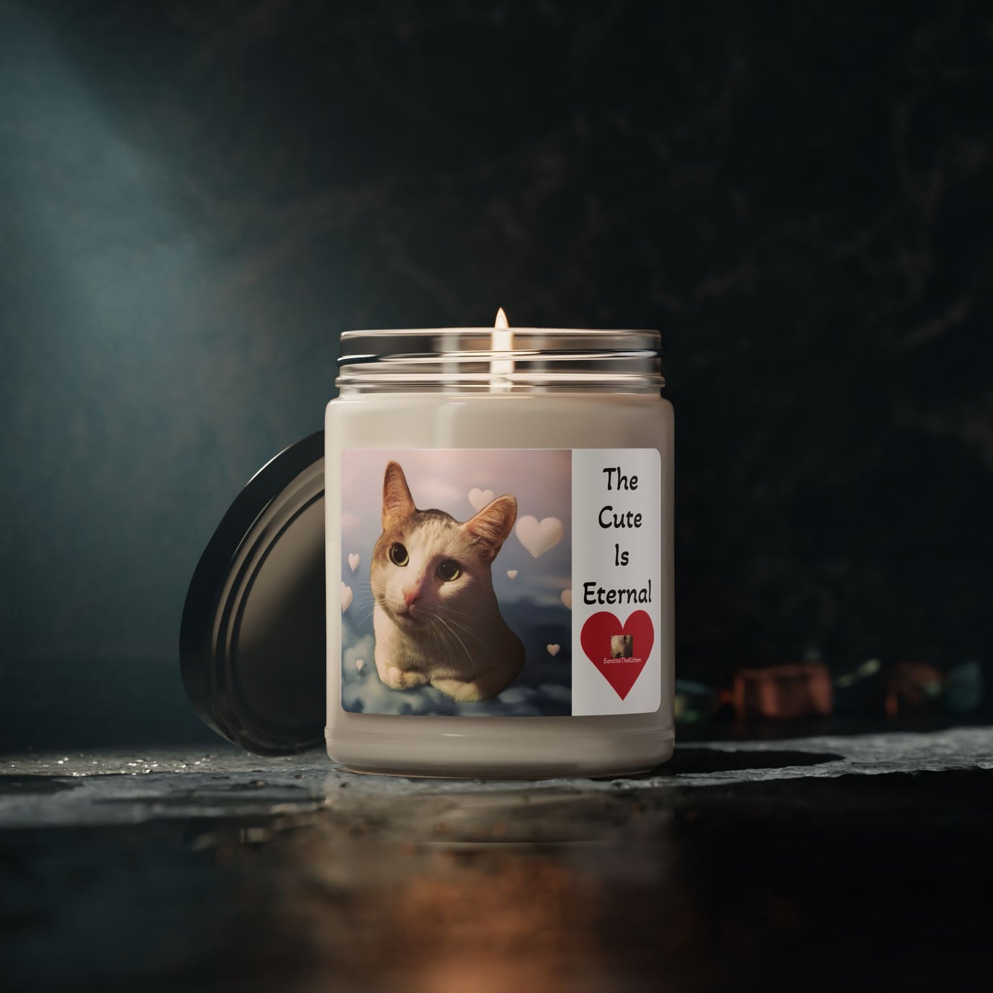"The Cute Is Eternal" Scented Candle | Heartwarming Home Decor, Pet Lover Gift, Cozy Night Light, Unique Gift for Cat Lovers