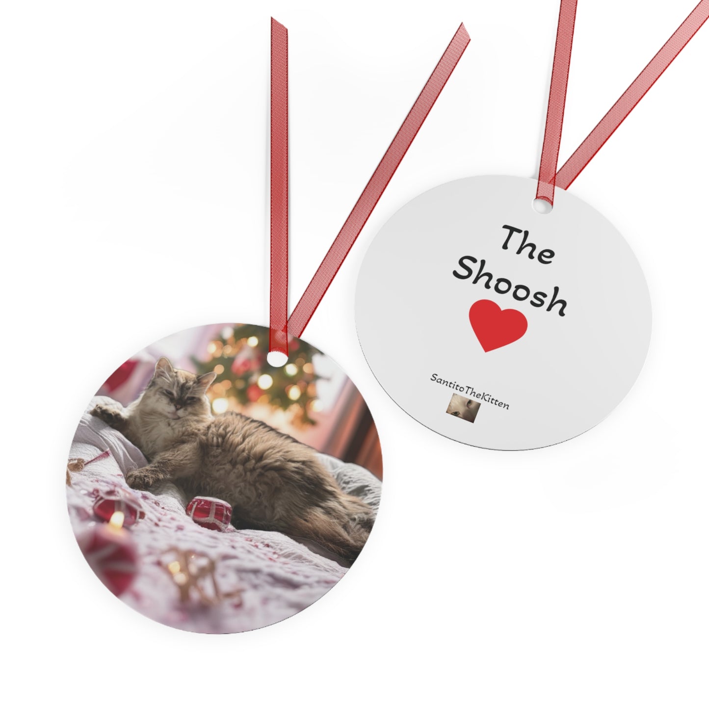 "The Shoosh" Fluffy Balinese Cat Christmas Metal Ornament