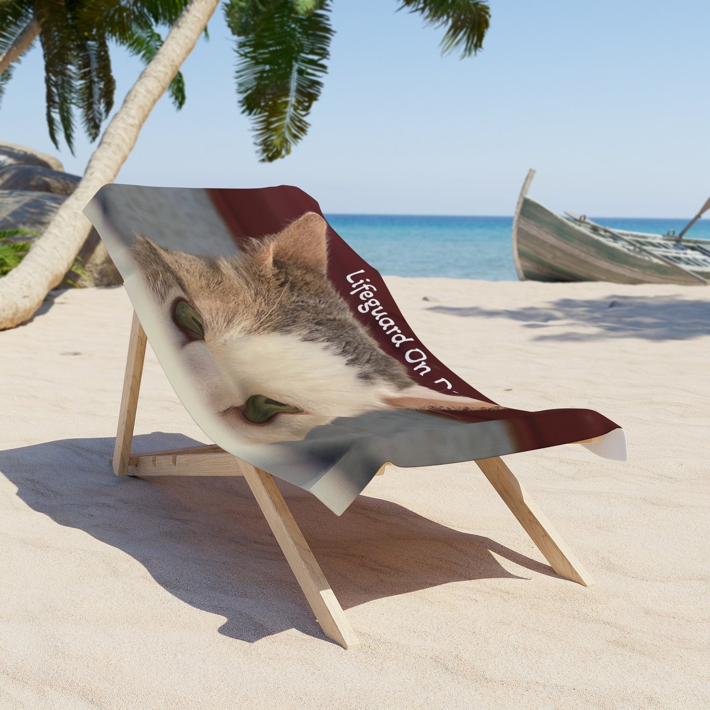 "Lifeguard On Duty" Santito Cute Cat Beach Towel, Feline Lover Gift, Summer Pool Towel, Cat-Themed Accessories, Fun Beach Day Essential