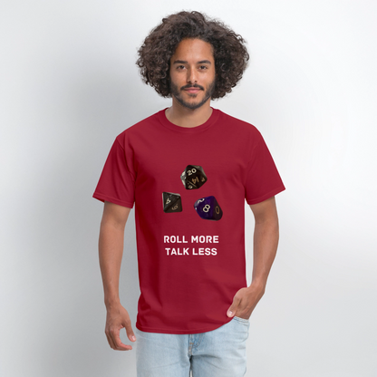 "Roll More, Talk Less" Dungeons and Dragons DND Shirt - dark red