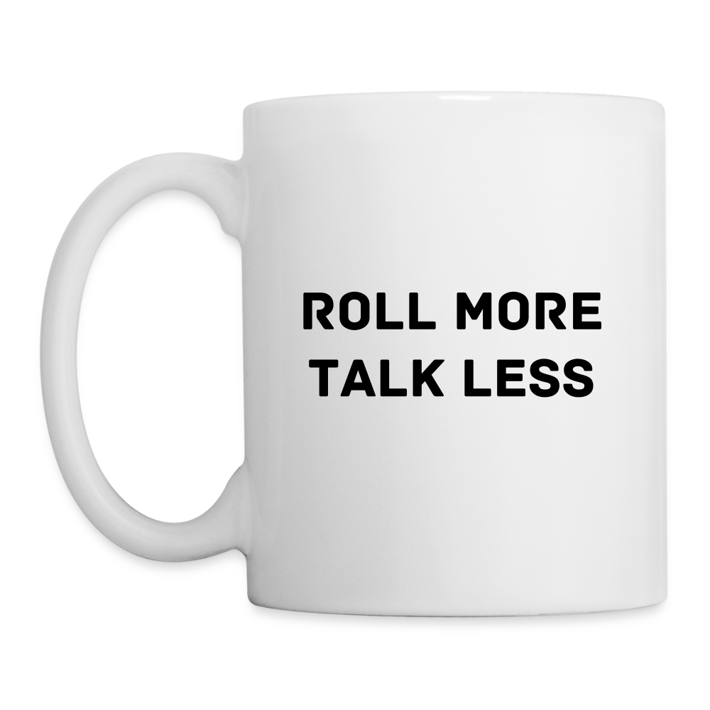 "Roll More, Talk Less" Dungeons and Dragons Mug - white