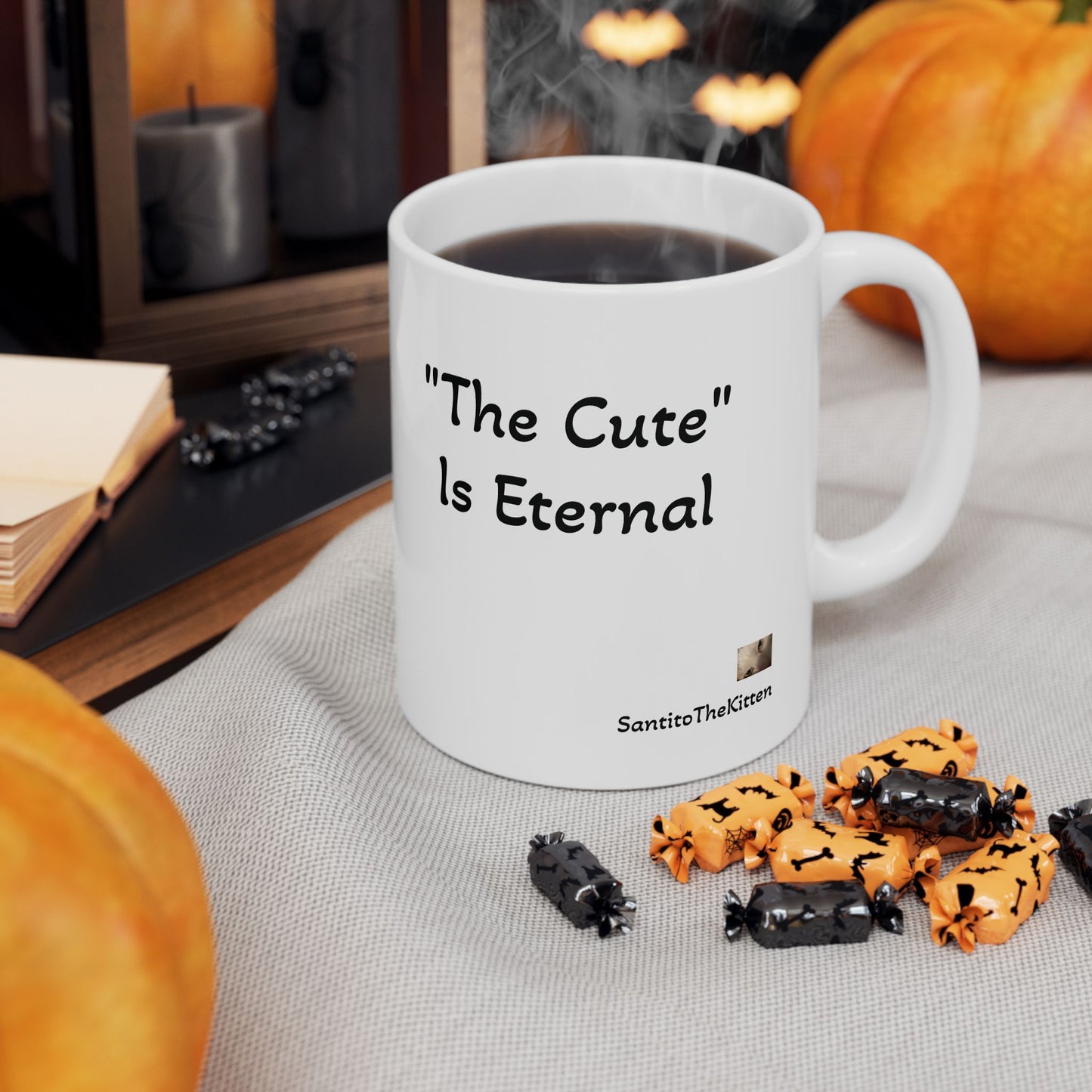 "The Cute" is Eternal Santito Cat Mug, Cute Animal Ceramic Mug - Perfect for Cat Lovers, Gift for Pet Owners, Coffee & Tea, Home Decor