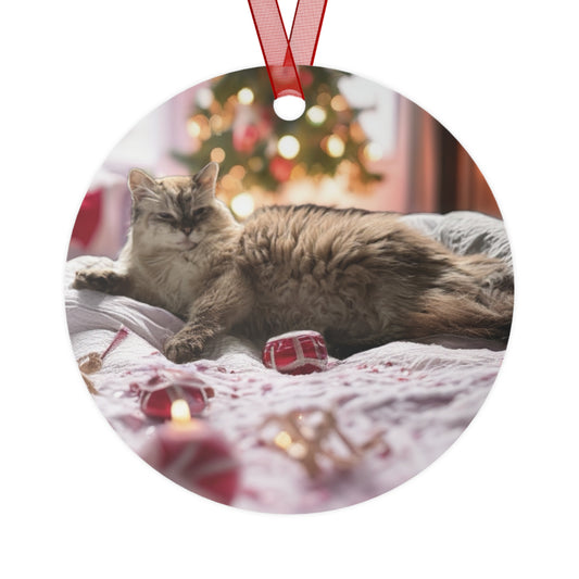 "The Shoosh" Fluffy Balinese Cat Christmas Metal Ornament