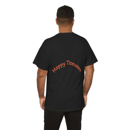 Trick or Treat Happy Titoween Santito Cat Tee - Unisex Heavy Cotton T-Shirt for Halloween, Trick or Treat, Happy Titoween, Cozy Halloween Fashion, Funny Cat Tee