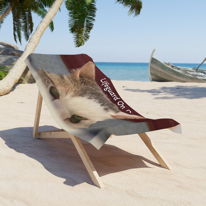 "Lifeguard On Duty" Santito Cute Cat Beach Towel, Feline Lover Gift, Summer Pool Towel, Cat-Themed Accessories, Fun Beach Day Essential